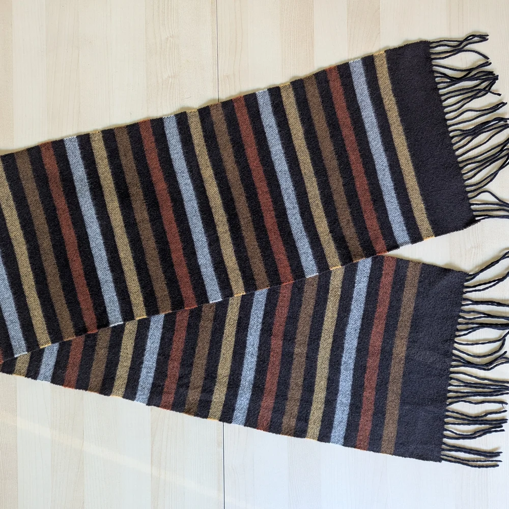 Smithsonian Brown Yellow Orange Striped Scarf Wool‎ Made In Italy